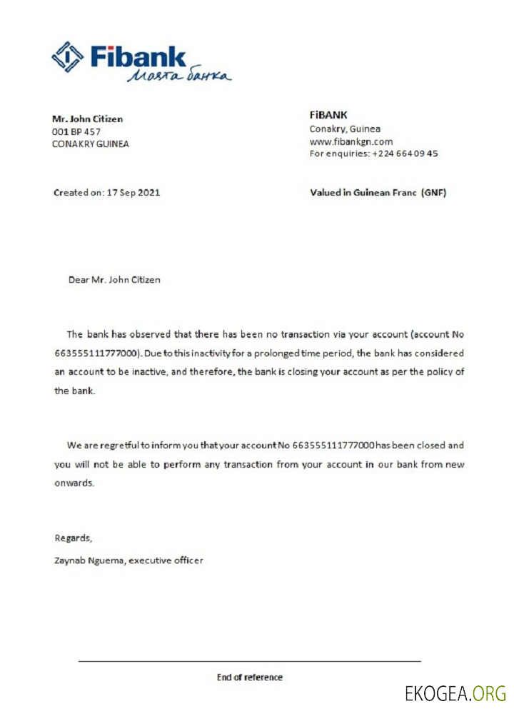 Référence Guinée , Fibank , closure